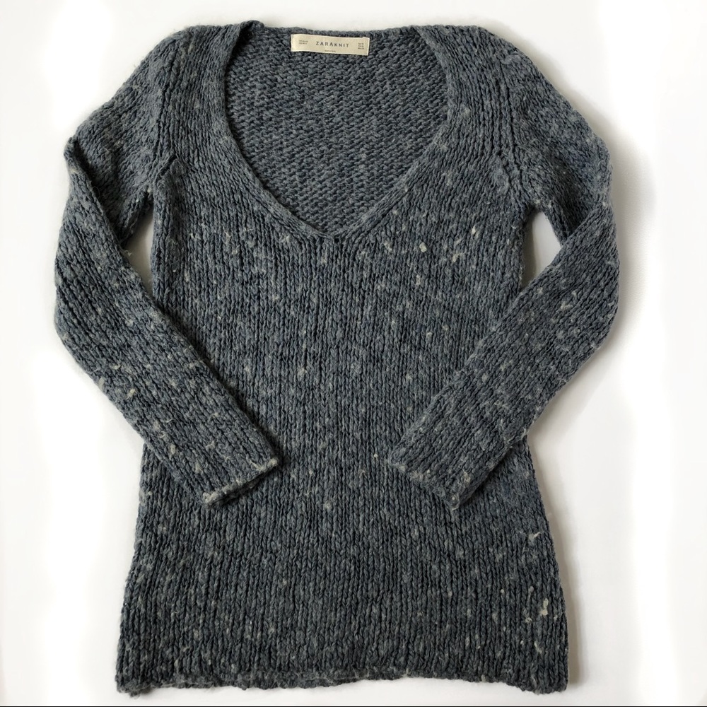 Zara Knit Blue Marled Wool Sweater Sz M